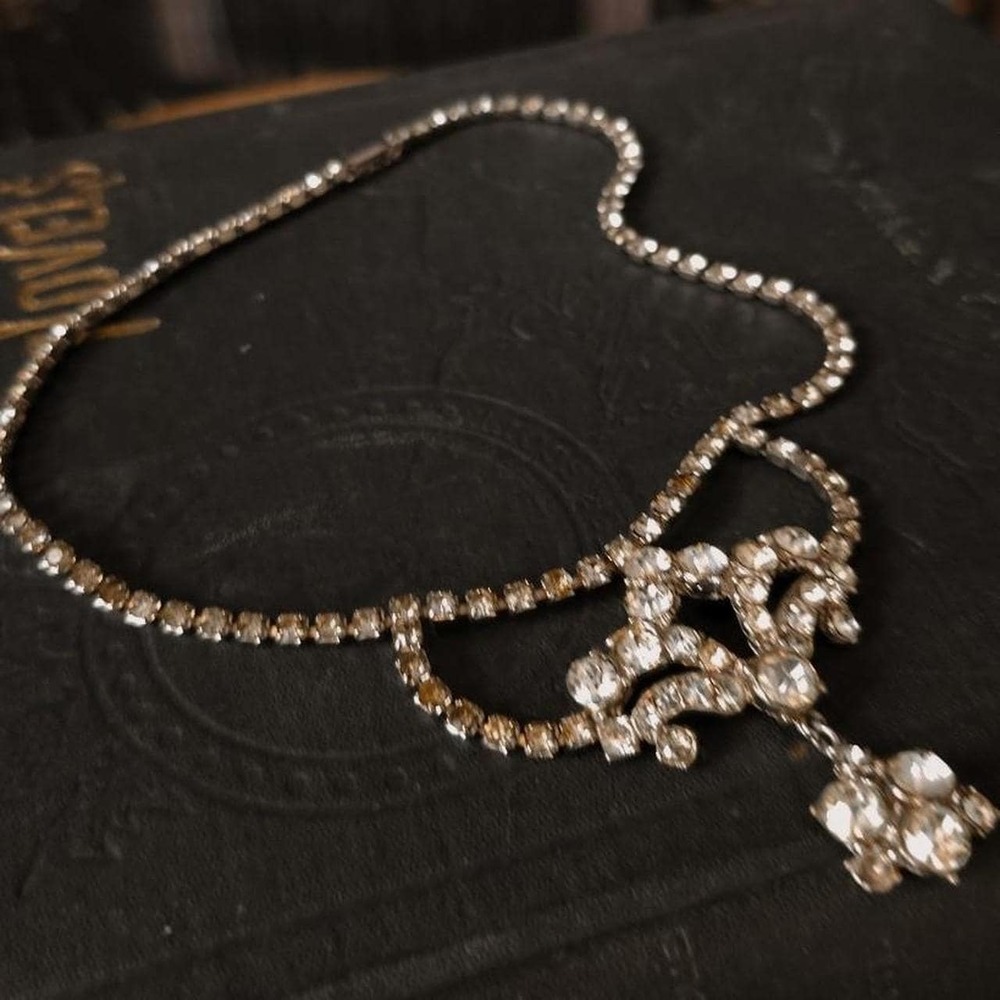 Vintage 1940 1930s Rhinestone Antique Old Hollywood Rhinestone Necklace ArtDeco